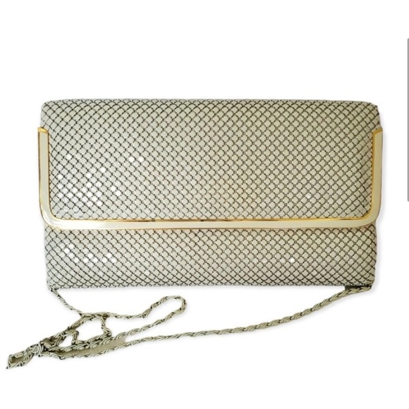 Vintage 70s 80s Metal Mesh Disco Bag Chain Strap Cream Off-White Evening Purse - Picture 5 of 16